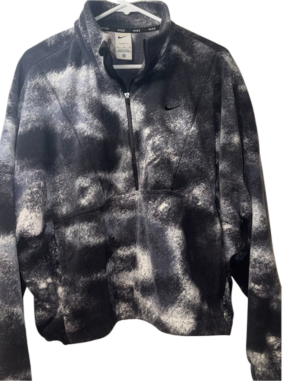 Nike Black and White Tie-Dye Quarter-Zip Fleece Jacket (XL)